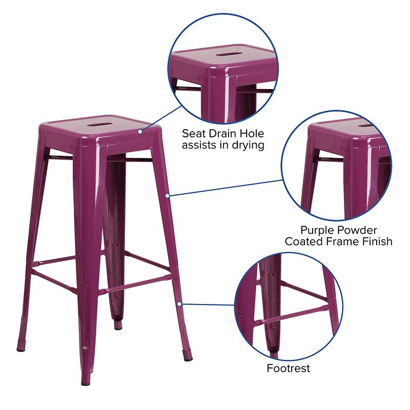 Commercial Grade 30'' High Backless Purple Indoor-Outdoor Barstool - Flash Furniture