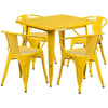 31.5'' Square Yellow Metal Indoor-Outdoor Table Set with 4 Arm Chairs - Flash Furniture