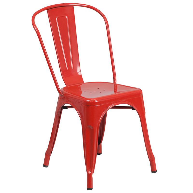 31.5'' x 63'' Rectangular Red Metal Indoor-Outdoor Table Set with 4 Stack Chairs - Flash Furniture