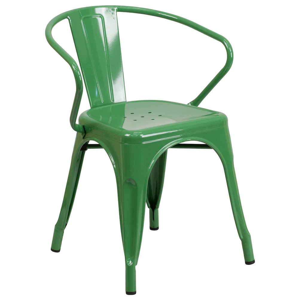 31.5'' x 63'' Rectangular Green Metal Indoor-Outdoor Table Set with 4 Arm Chairs - Flash Furniture