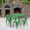 31.5'' x 63'' Rectangular Green Metal Indoor-Outdoor Table Set with 4 Arm Chairs - Flash Furniture