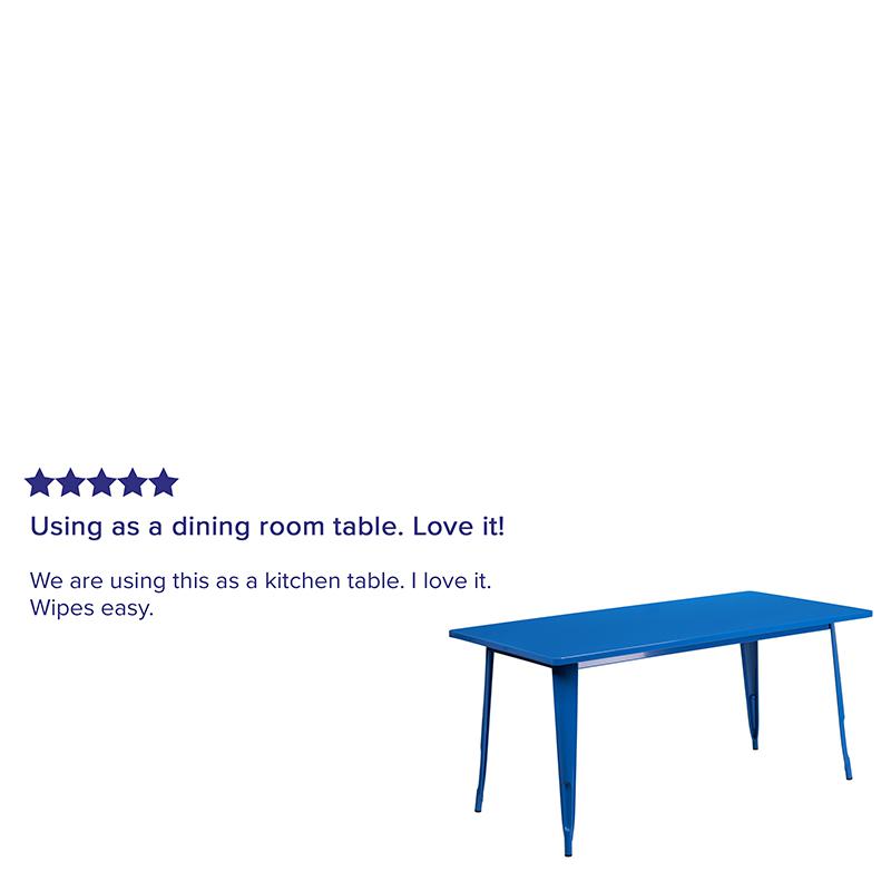 Commercial Grade 31.5'' x 63'' Rectangular Blue Metal Indoor-Outdoor Table - Flash Furniture