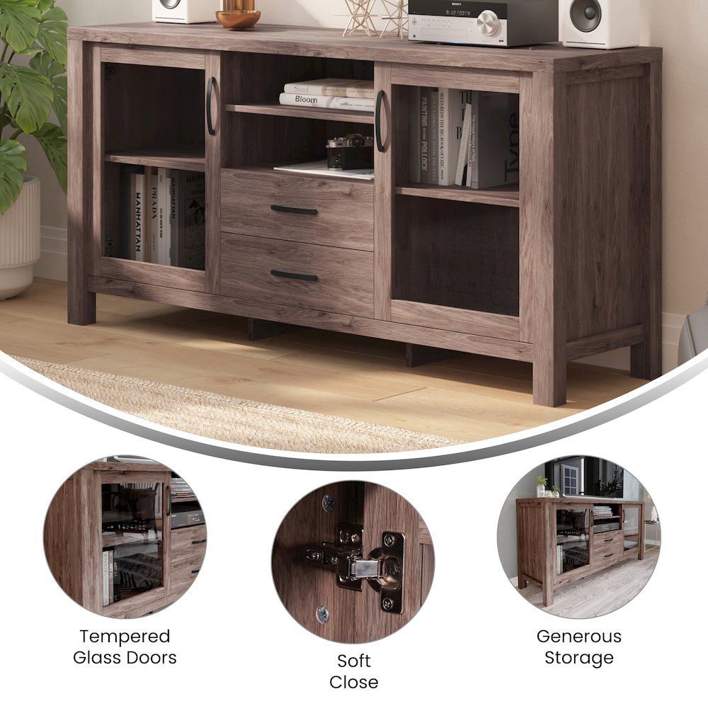 Brown 59in Modern Kitchen and Dining Room Buffet Sideboard Storage Cabinet - Flash Furniture