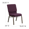 18.5''W Church Chair in Plum Fabric with Cup Book Rack - Gold Vein Frame - Flash Furniture