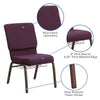 18.5''W Church Chair in Plum Fabric with Cup Book Rack - Gold Vein Frame - Flash Furniture