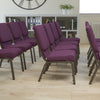 18.5''W Church Chair in Plum Fabric with Cup Book Rack - Gold Vein Frame - Flash Furniture