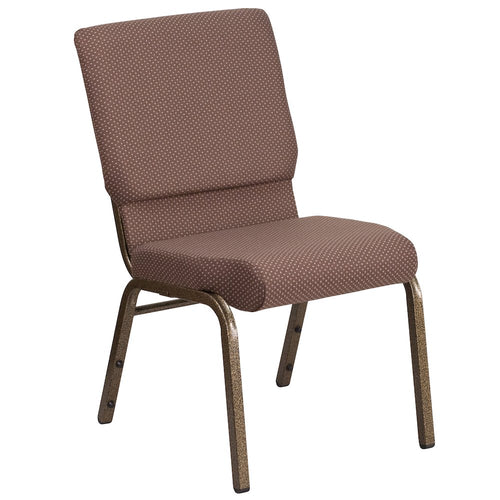 18.5''W Stacking Church Chair in Brown Dot Fabric - Gold Vein Frame - Flash Furniture