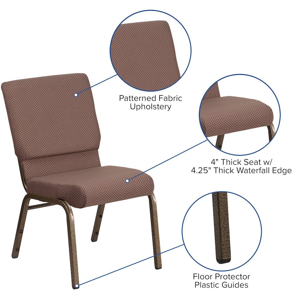 18.5''W Stacking Church Chair in Brown Dot Fabric - Gold Vein Frame - Flash Furniture