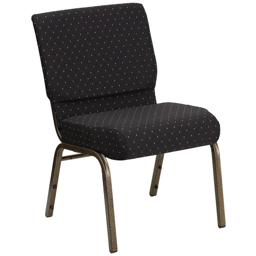 21''W Stacking Church Chair in Black Dot Patterned Fabric - Gold Vein Frame - Flash Furniture