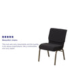 21''W Stacking Church Chair in Black Dot Patterned Fabric - Gold Vein Frame - Flash Furniture