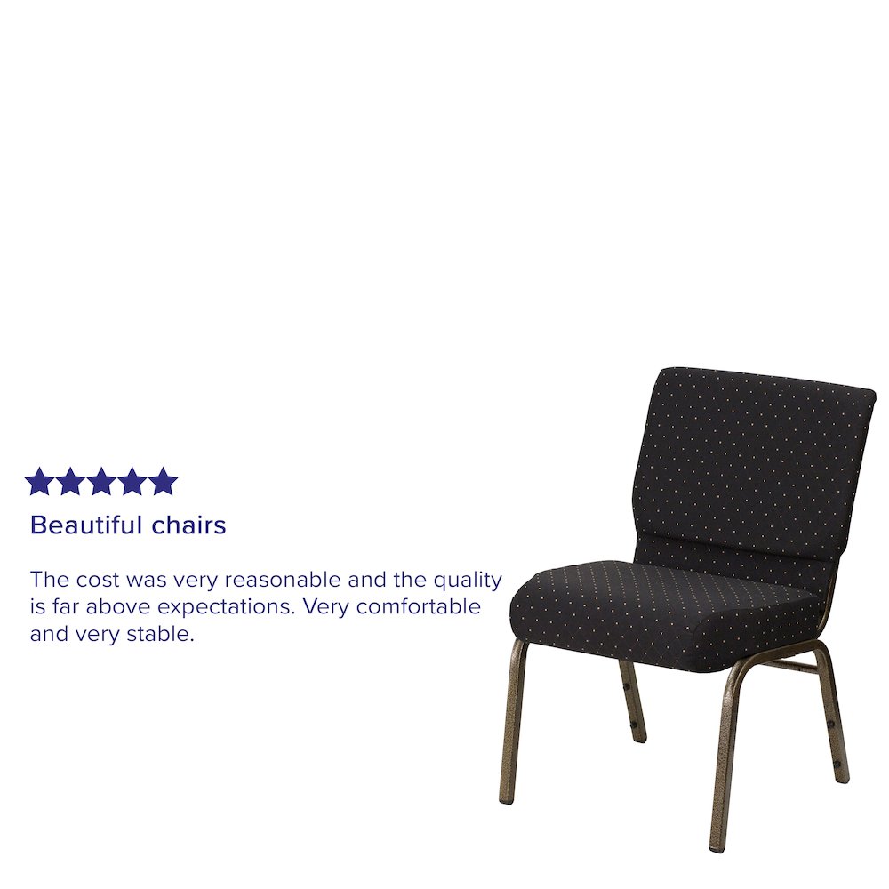 21''W Stacking Church Chair in Black Dot Patterned Fabric - Gold Vein Frame - Flash Furniture