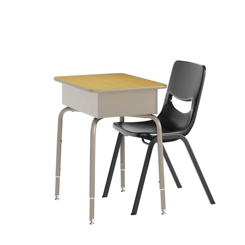 Desk with Open Front Metal Book Box, Maple Desktop, Black Stack Chair - Flash Furniture