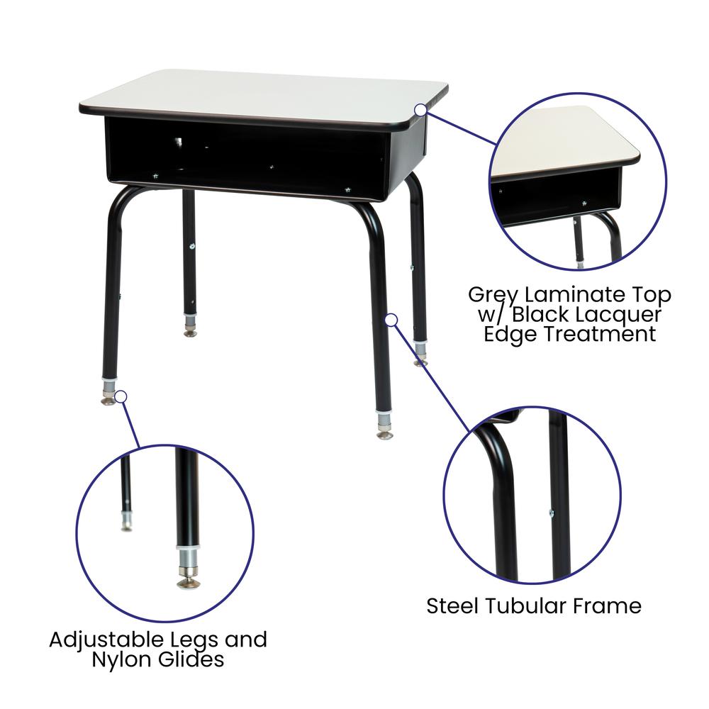 Student Desk with Open Front Metal Book Box - Gray - Flash Furniture