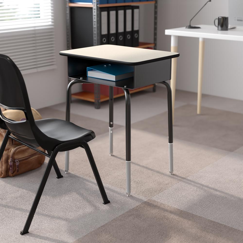 Student Desk with Open Front Metal Book Box - Gray - Flash Furniture