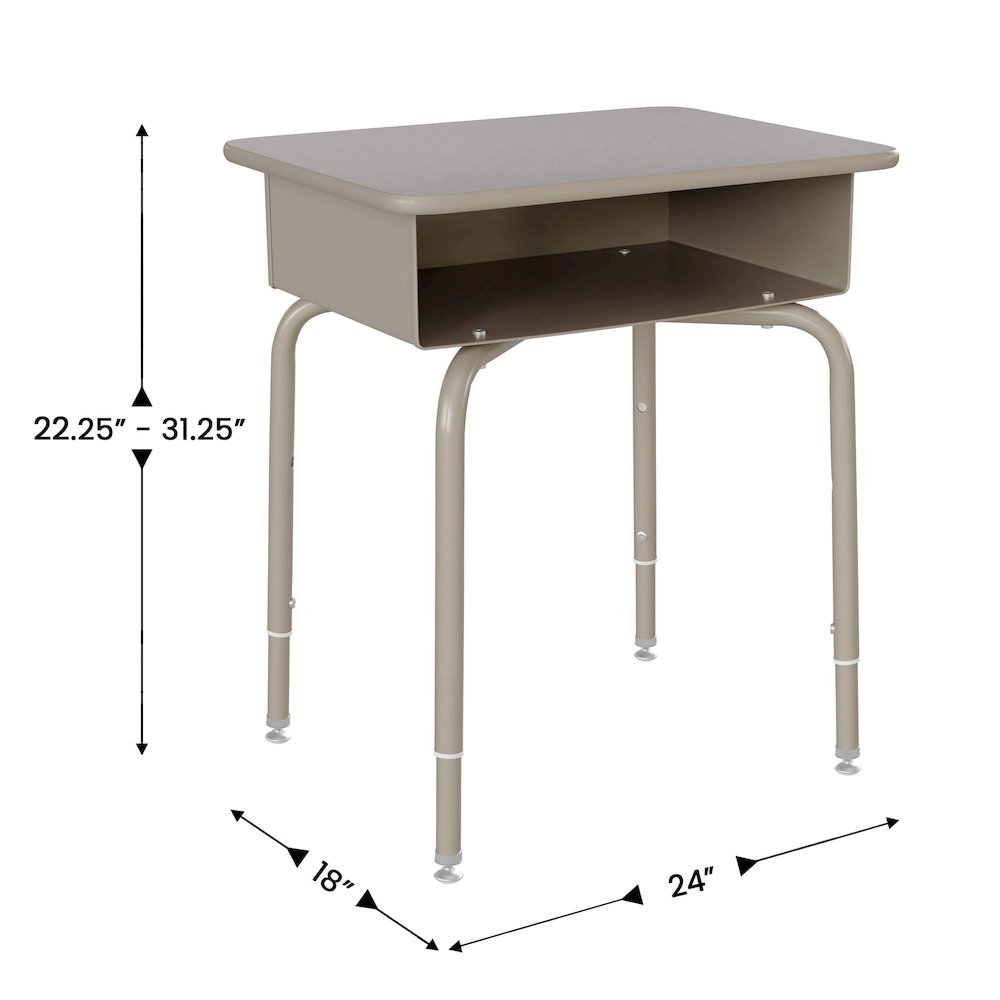 Desk with Open Front Metal Book Box, Gray Granite Desktop,  Navy Stack Chair - Flash Furniture