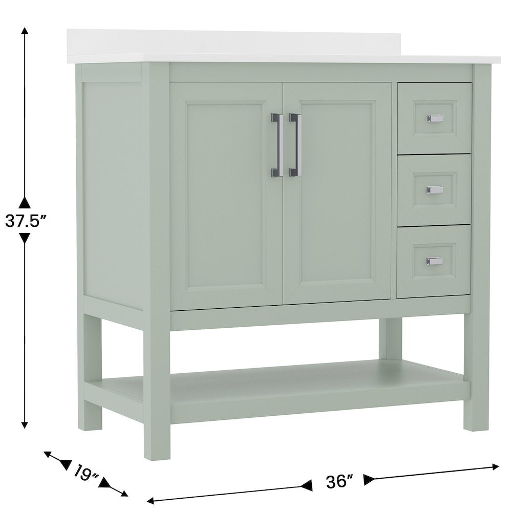 36in Bathroom Vanity with Storage Drawers and Sink Combo, Sage Frame - Flash Furniture