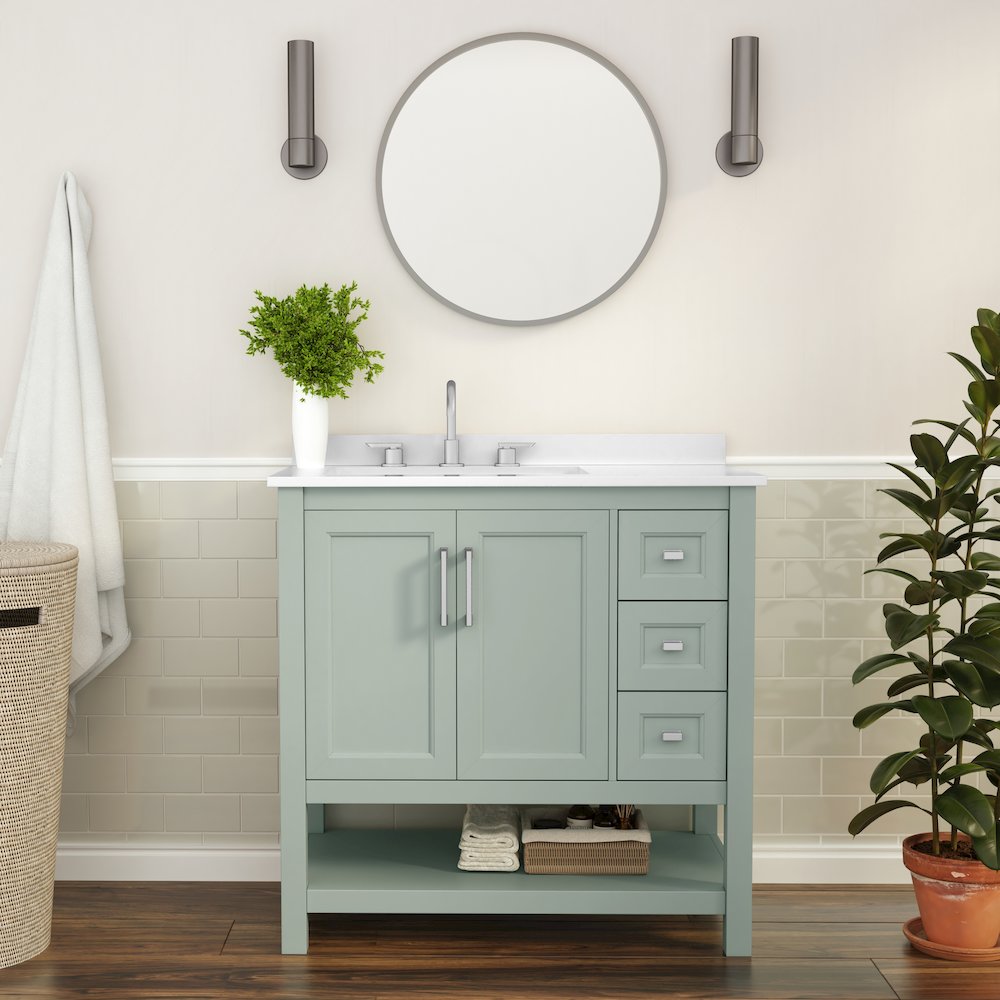 36in Bathroom Vanity with Storage Drawers and Sink Combo, Sage Frame - Flash Furniture
