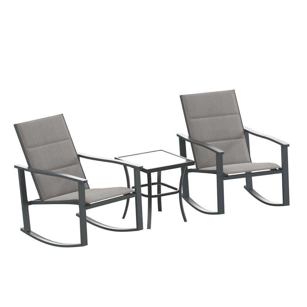 Modern 3 Piece Outdoor Rocking Chairs and Table Set - Flash Furniture