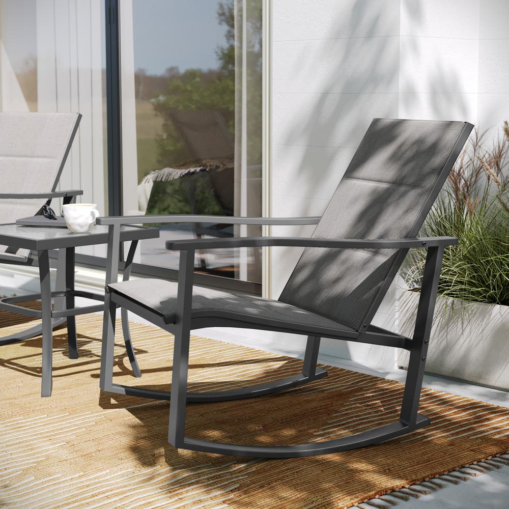 Modern 3 Piece Outdoor Rocking Chairs and Table Set - Flash Furniture