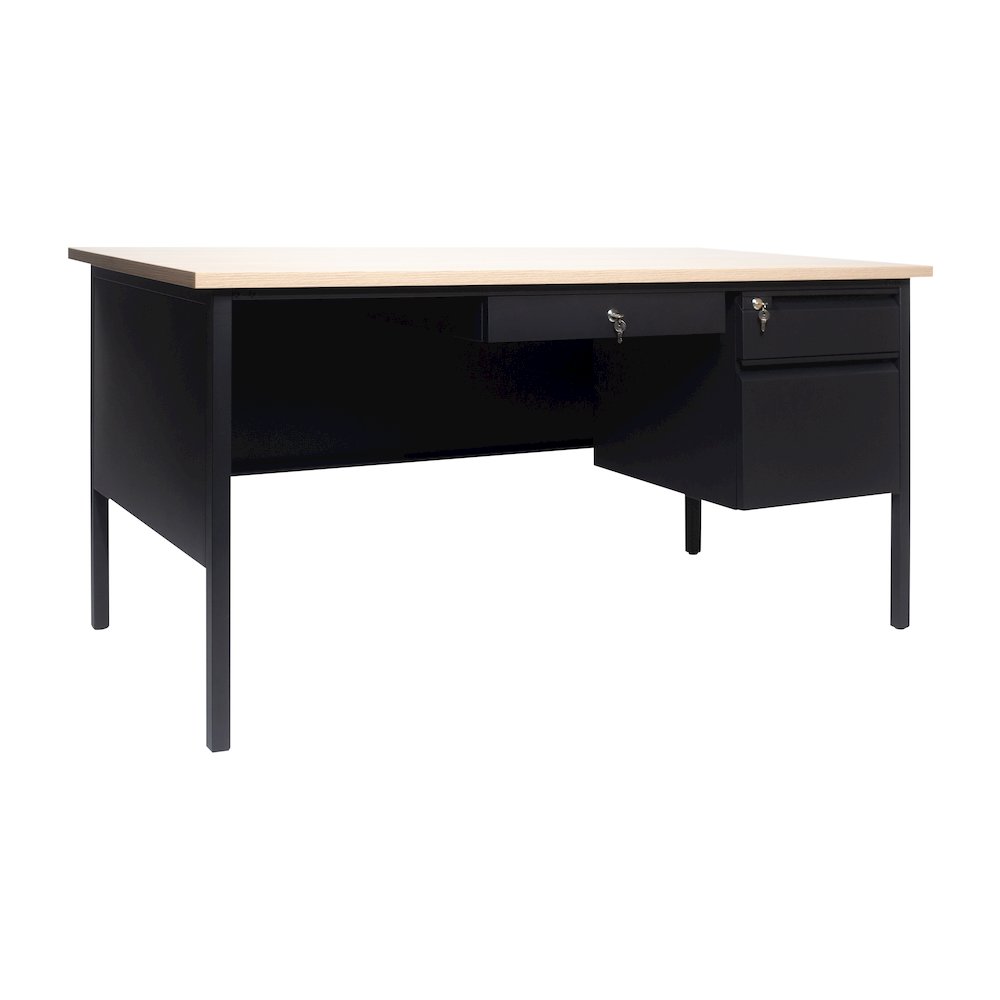 Contemporary 30x60 Commercial Grade Single Pedestal Desk with Drawers, White Oak - Flash Furniture