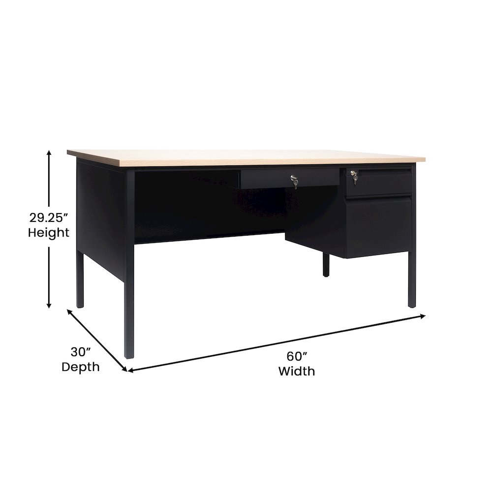 Contemporary 30x60 Commercial Grade Single Pedestal Desk with Drawers, White Oak - Flash Furniture