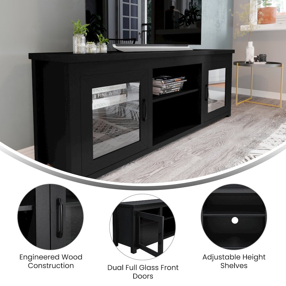 65'' Entertainment Center with Storage Cabinets for up to 80'' TV's, Black - Flash Furniture