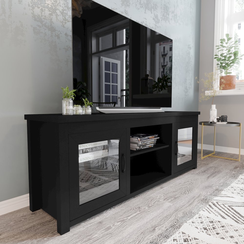 65'' Entertainment Center with Storage Cabinets for up to 80'' TV's, Black - Flash Furniture