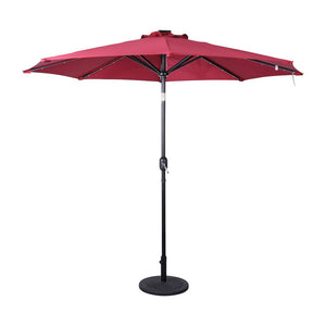 9 FT Round Umbrella with 32 Solar LED Lights and Crank, Red - Flash Furniture