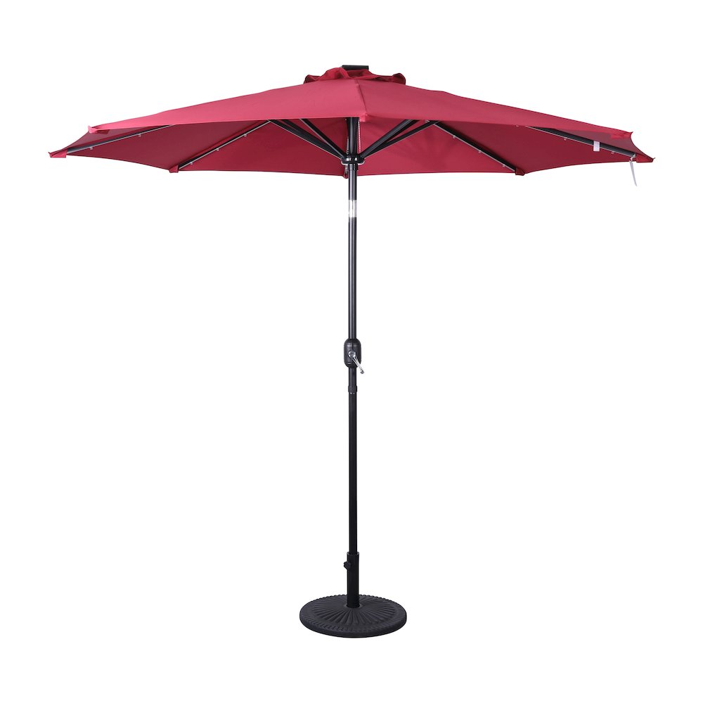 9 FT Round Umbrella with 32 Solar LED Lights and Crank, Red - Flash Furniture
