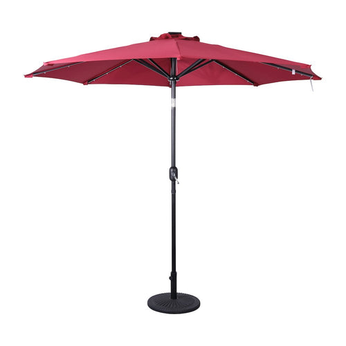 9 FT Round Umbrella with 32 Solar LED Lights and Crank, Red - Flash Furniture