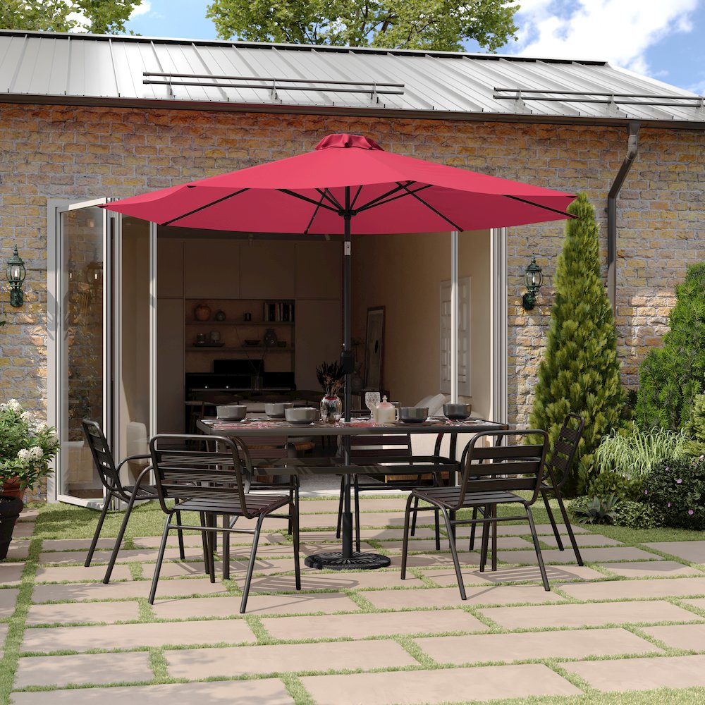 9 FT Round Umbrella with 32 Solar LED Lights and Crank, Red - Flash Furniture