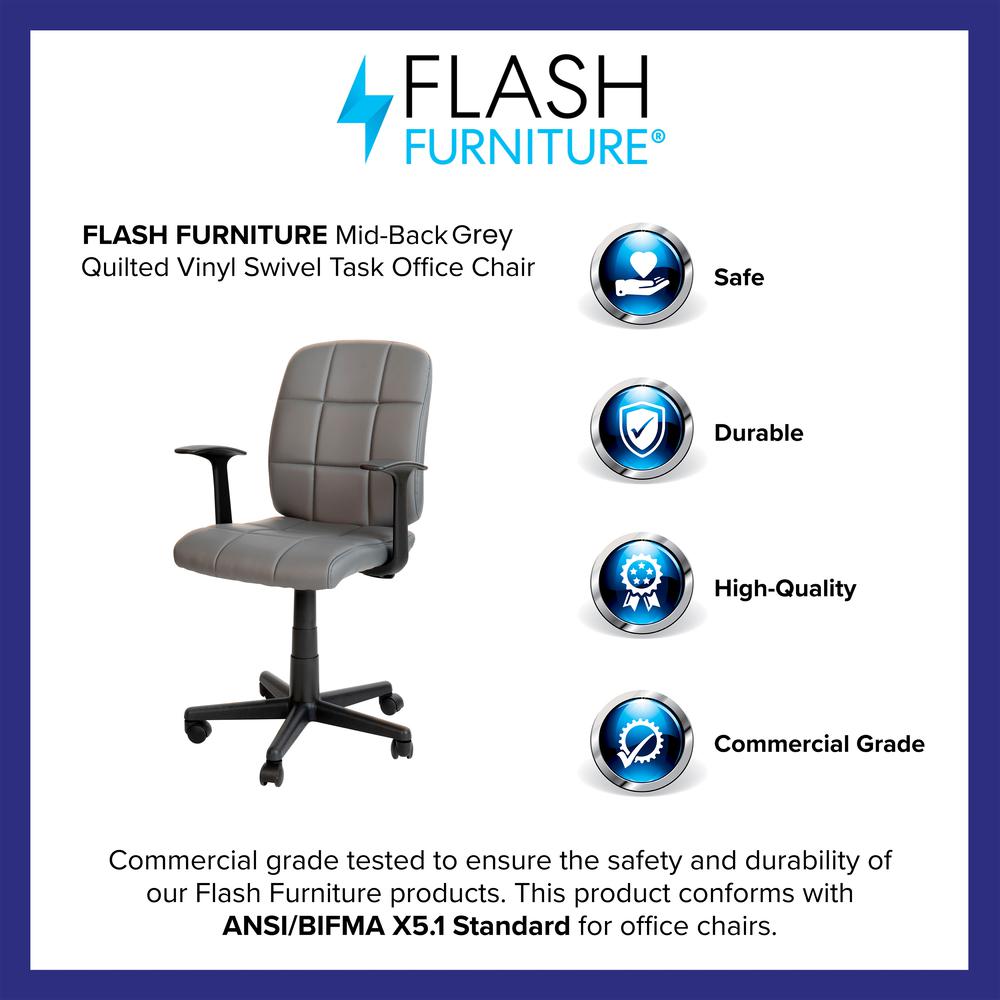 Mid-Back Gray Quilted Vinyl Swivel Task Office Chair with Arms - Flash Furniture
