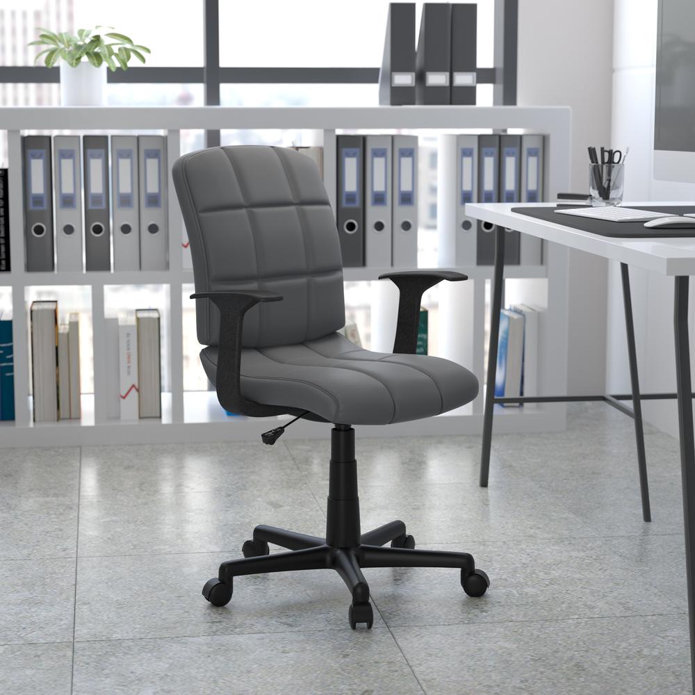 Mid-Back Gray Quilted Vinyl Swivel Task Office Chair with Arms - Flash Furniture
