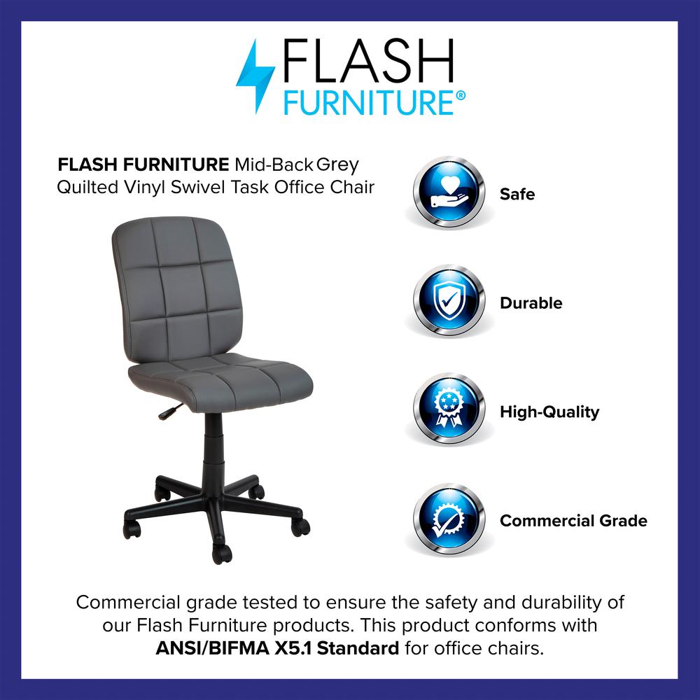 Mid-Back Gray Quilted Vinyl Swivel Task Office Chair - Flash Furniture