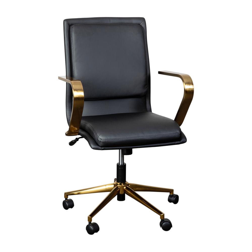 Mid-Back Designer Executive Office Chair with Brushed Gold Base and Arms, Black - Flash Furniture