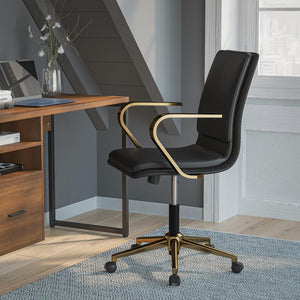 Mid-Back Designer Executive Office Chair with Brushed Gold Base and Arms, Black - Flash Furniture