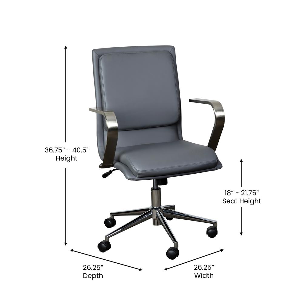 Mid-Back Designer Executive Office Chair with Brushed Chrome Base and Arms, Gray - Flash Furniture