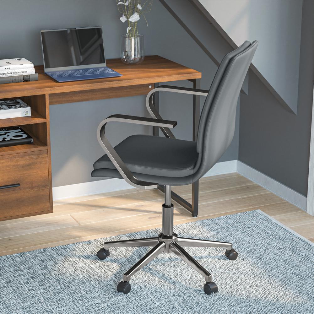 Mid-Back Designer Executive Office Chair with Brushed Chrome Base and Arms, Gray - Flash Furniture