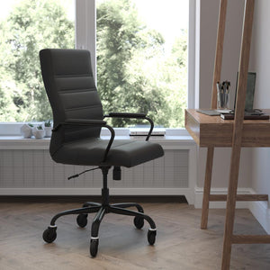 High Back Black Executive Swivel Office Chair with Black Frame, Arms, - Flash Furniture