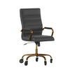 High Back Black Executive Swivel Office Chair with Gold Frame, Arms, - Flash Furniture