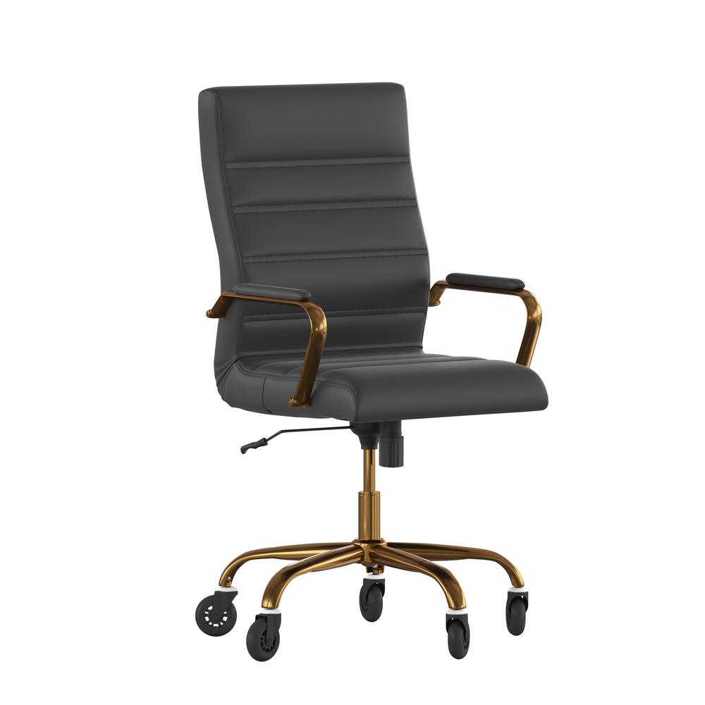 High Back Black Executive Swivel Office Chair with Gold Frame, Arms, - Flash Furniture
