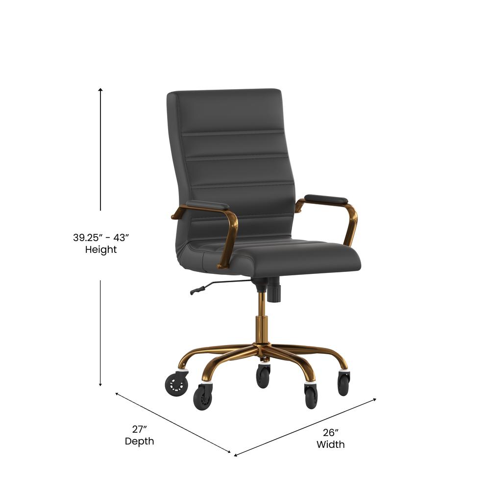 High Back Black Executive Swivel Office Chair with Gold Frame, Arms, - Flash Furniture