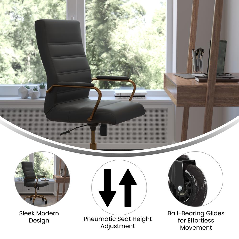 High Back Black Executive Swivel Office Chair with Gold Frame, Arms, - Flash Furniture