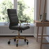High Back Black Executive Swivel Office Chair with Gold Frame, Arms, - Flash Furniture