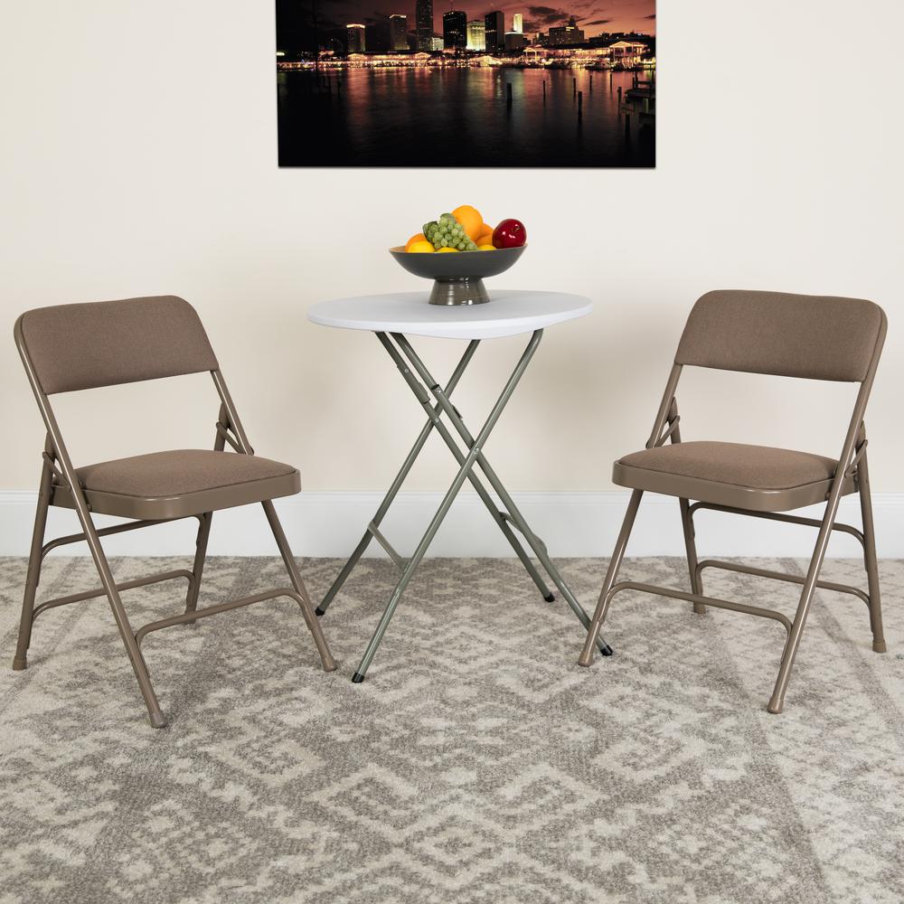 HERCULES Series Curved Triple Braced & Double Hinged Beige Fabric Metal Folding Chair - Flash Furniture
