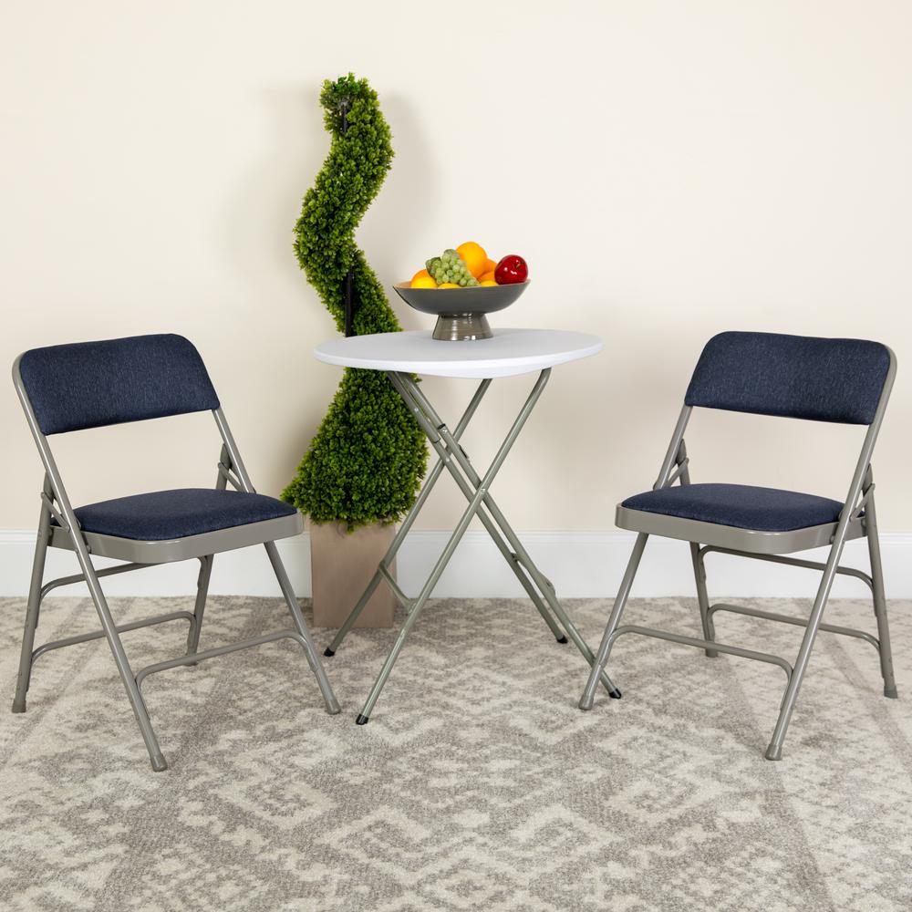 HERCULES Series Curved Triple Braced & Double Hinged Navy Fabric Metal Folding Chair - Flash Furniture
