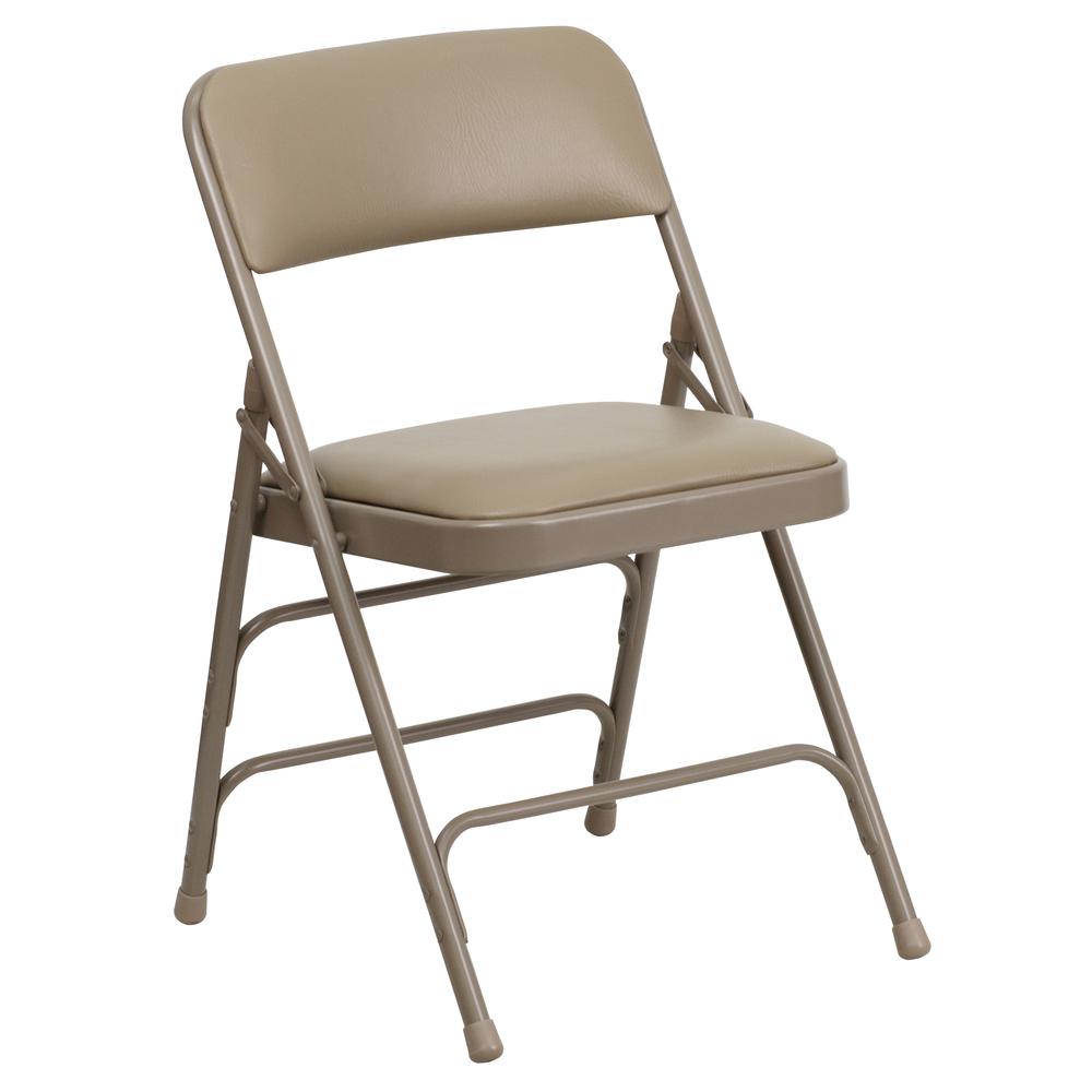 HERCULES Series Curved Triple Braced & Double Hinged Beige Vinyl Metal Folding Chair - Flash Furniture