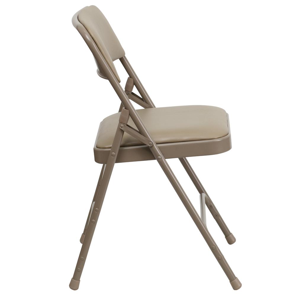 HERCULES Series Curved Triple Braced & Double Hinged Beige Vinyl Metal Folding Chair - Flash Furniture