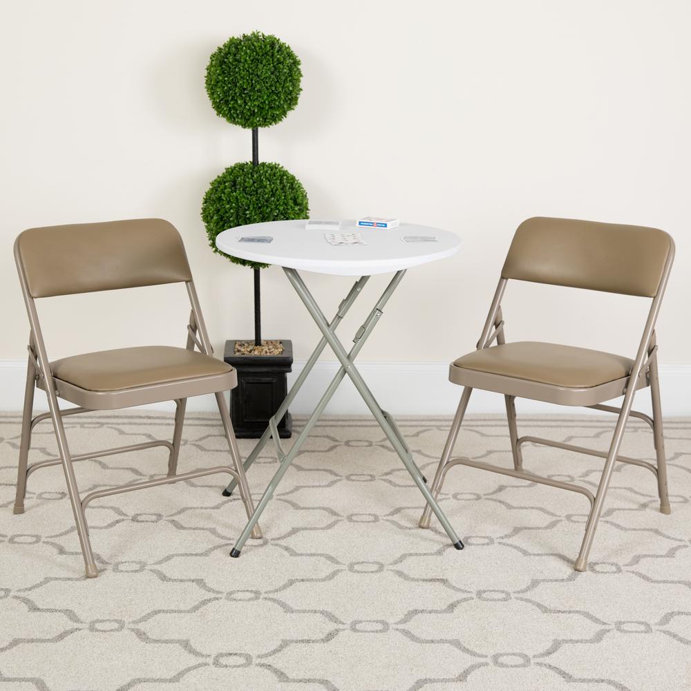 HERCULES Series Curved Triple Braced & Double Hinged Beige Vinyl Metal Folding Chair - Flash Furniture