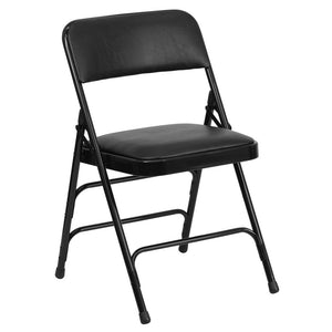 HERCULES Series Curved Triple Braced & Double Hinged Black Vinyl Metal Folding Chair - Flash Furniture